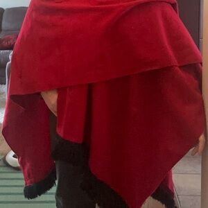 Red wool wrap with Black Fringe